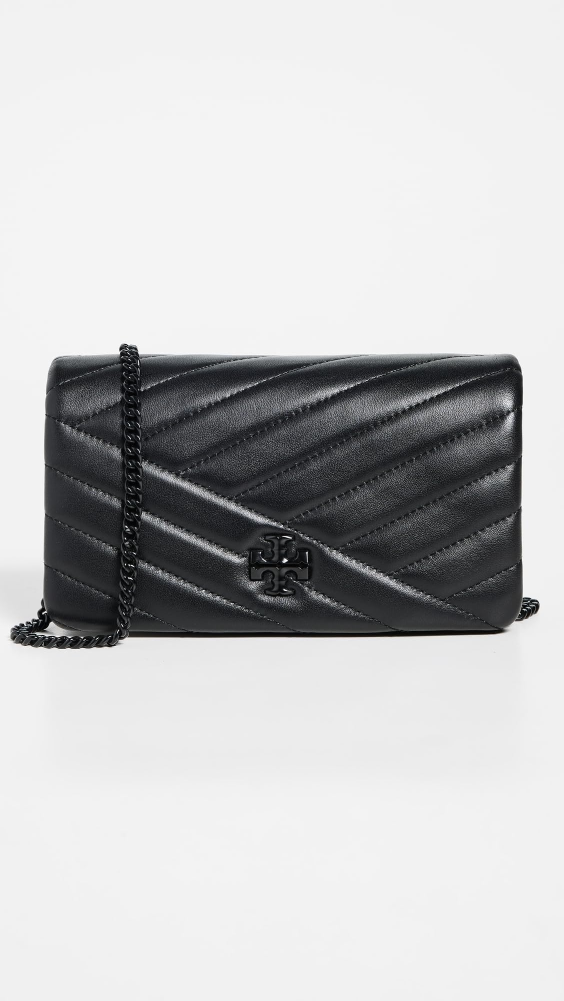 Tory Burch Women's Kira Chevron Powder Coated Chain Wallet, Black, One size