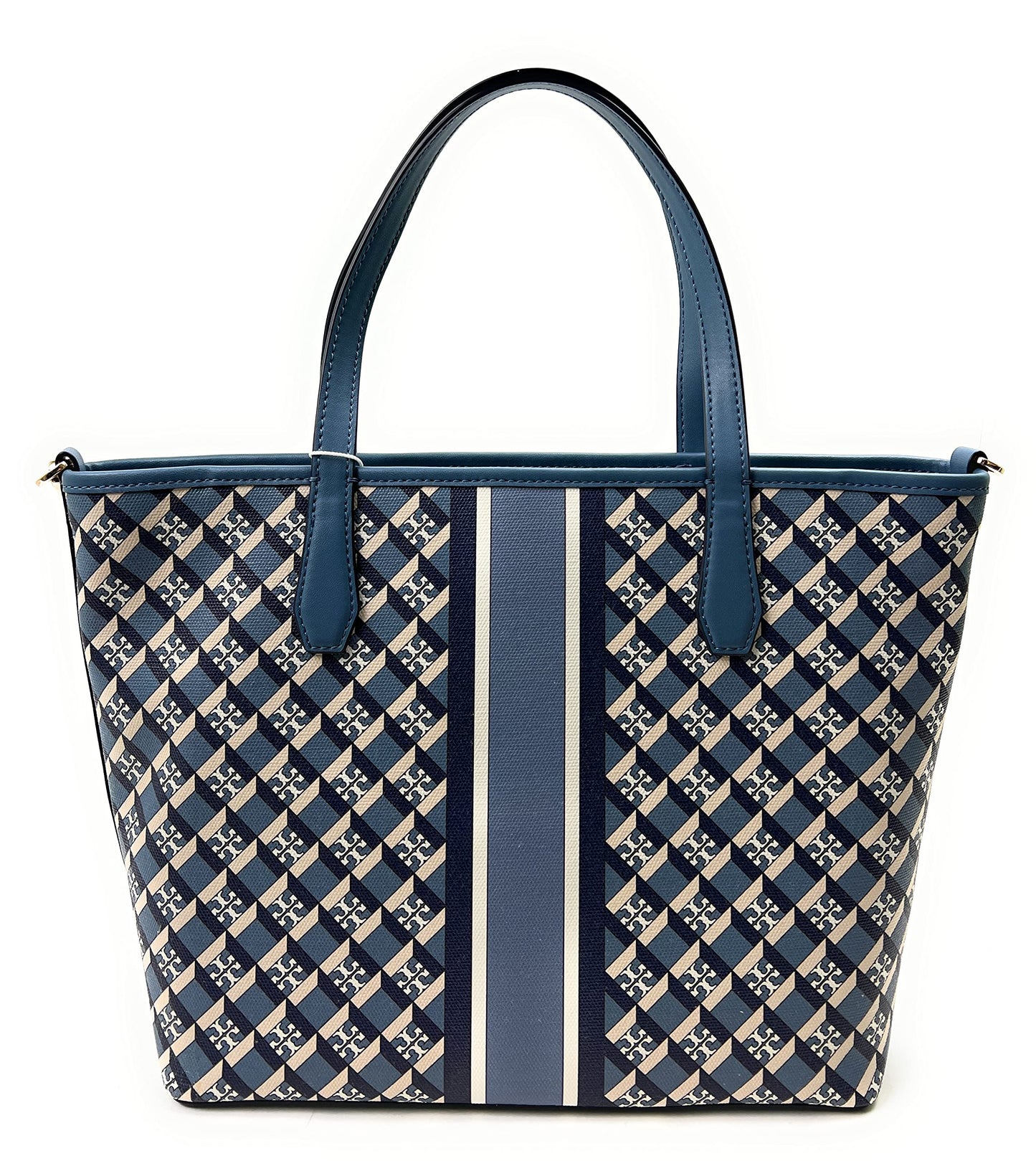 Tory Burch Women's Geo Logo Mini Top Zip Tote (Navy Geo Logo With Stripe)