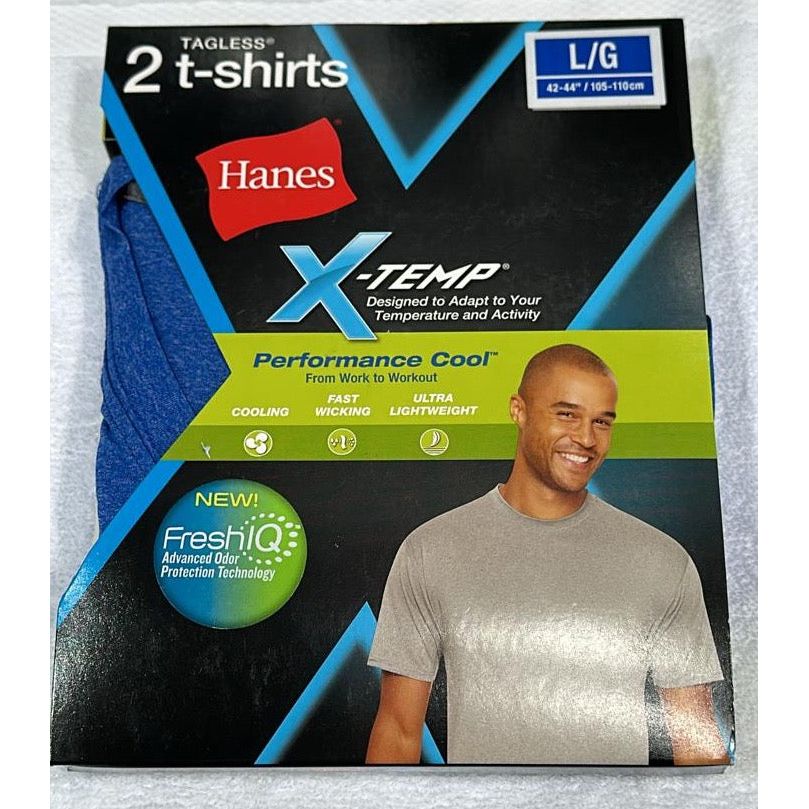Hanes Men's X-Temp Performance Cool Crew T-Shirts, 2 Pack (Blue)