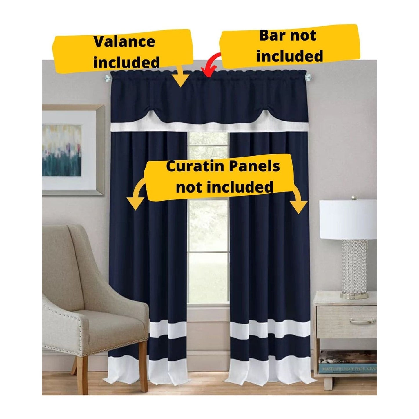 Achim-Achim Darcy Rod Pocket Window Curtain Valance (Navy/White) (147cm x 35cm) - Brandat Outlet