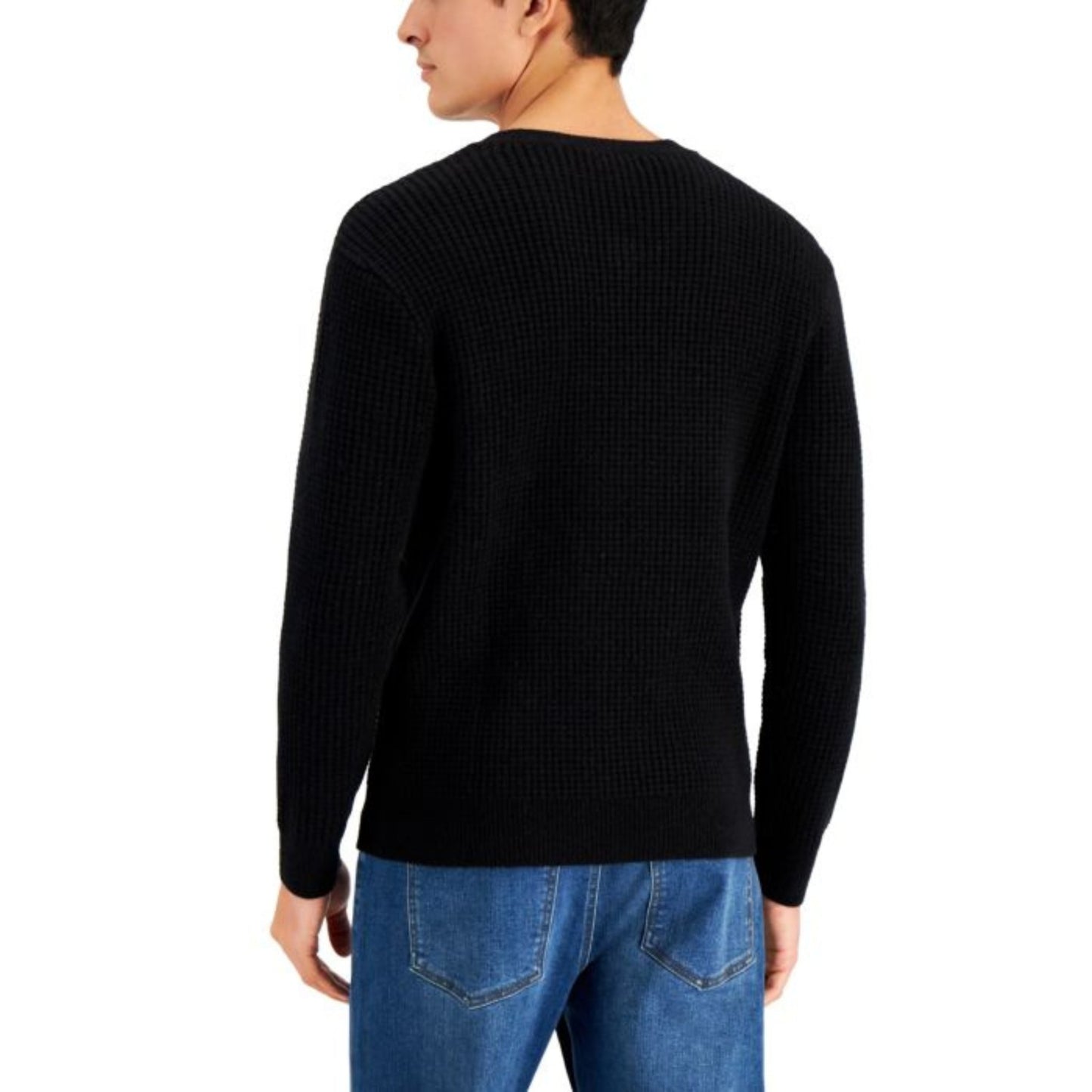 And Now This-And Now This Mens Waffle Knit V-Neck Sweater, Black - Brandat Outlet