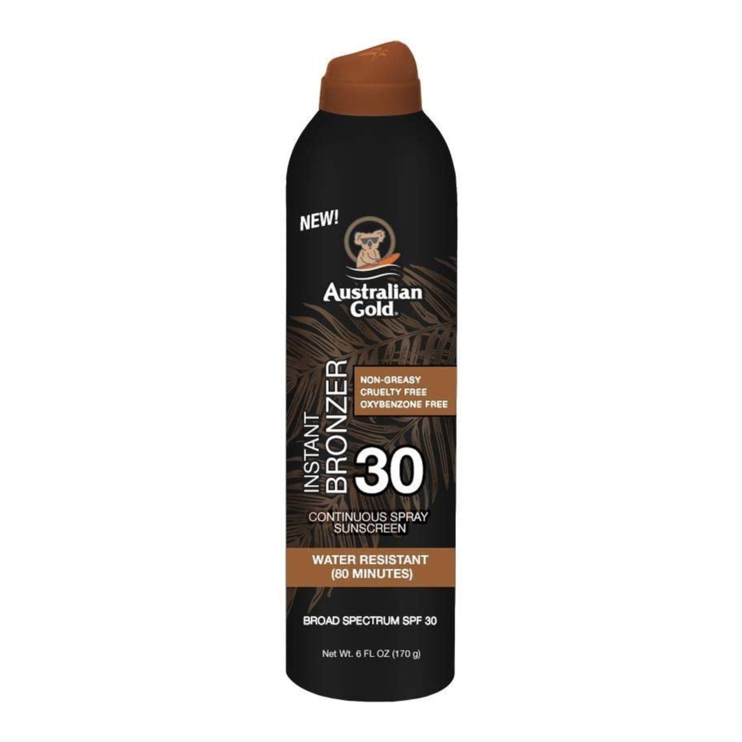 Brandat Outlet-Australian Gold Continuous Spray Sunscreen with Instant Bronzer SPF 30, Immediate Glow & Dries Fast Water Resistant NonGreasy Oxybenzone Free Cruelty Free, Bronzer New, Orange, 6 Oz - Brandat Outlet