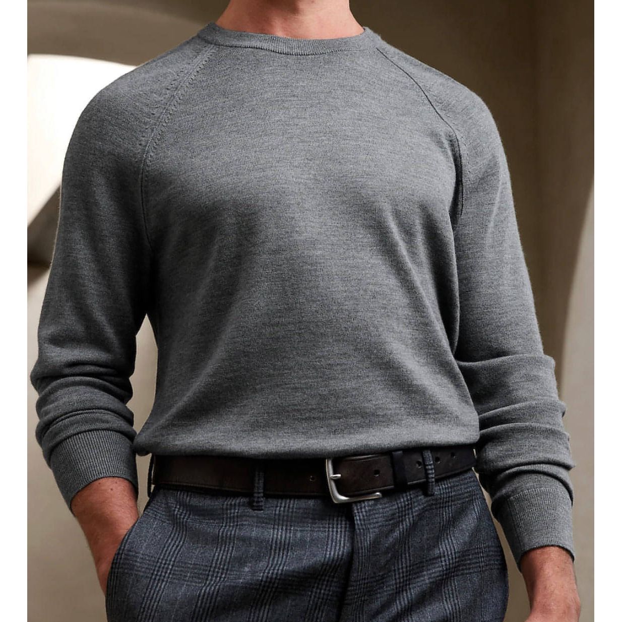 Banana Republic-BANANA REPUBLIC MERINO Men's CREW-NECK SWEATER (Gray Heather) - Brandat Outlet