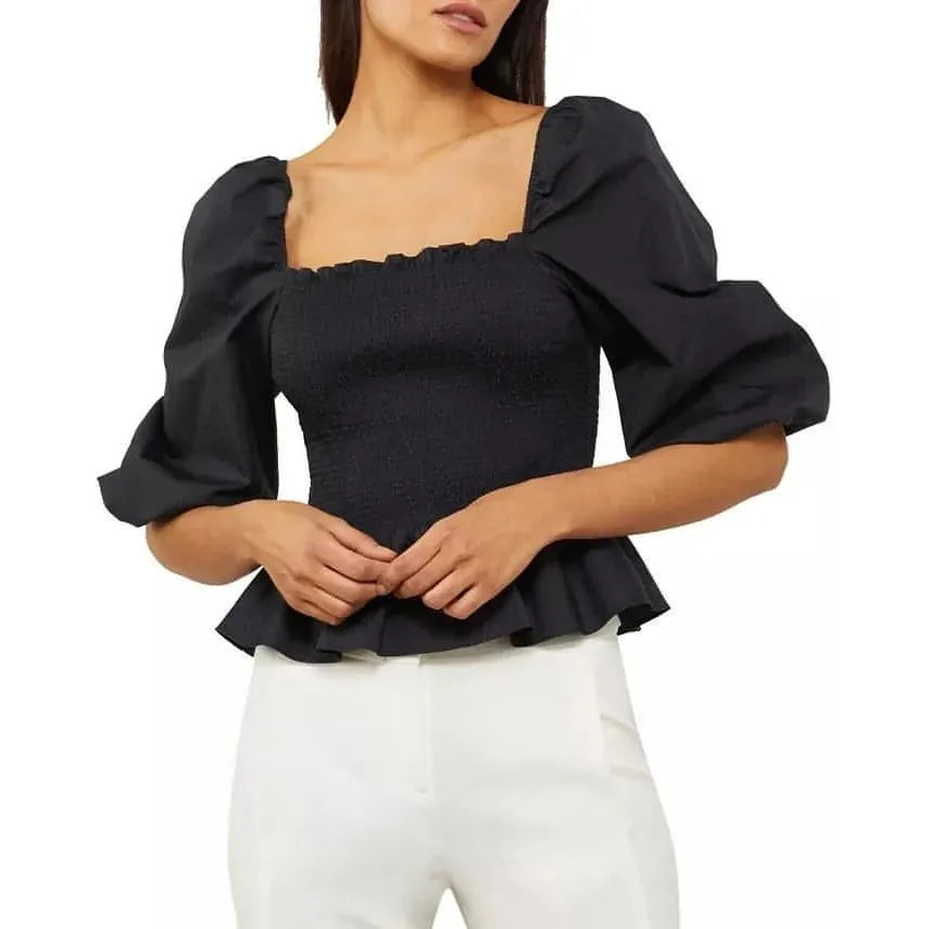 BCBGMAXAZRIA-BCBGMAXAZRIA Cotton Puff-Sleeve Top (Small) - Brandat Outlet