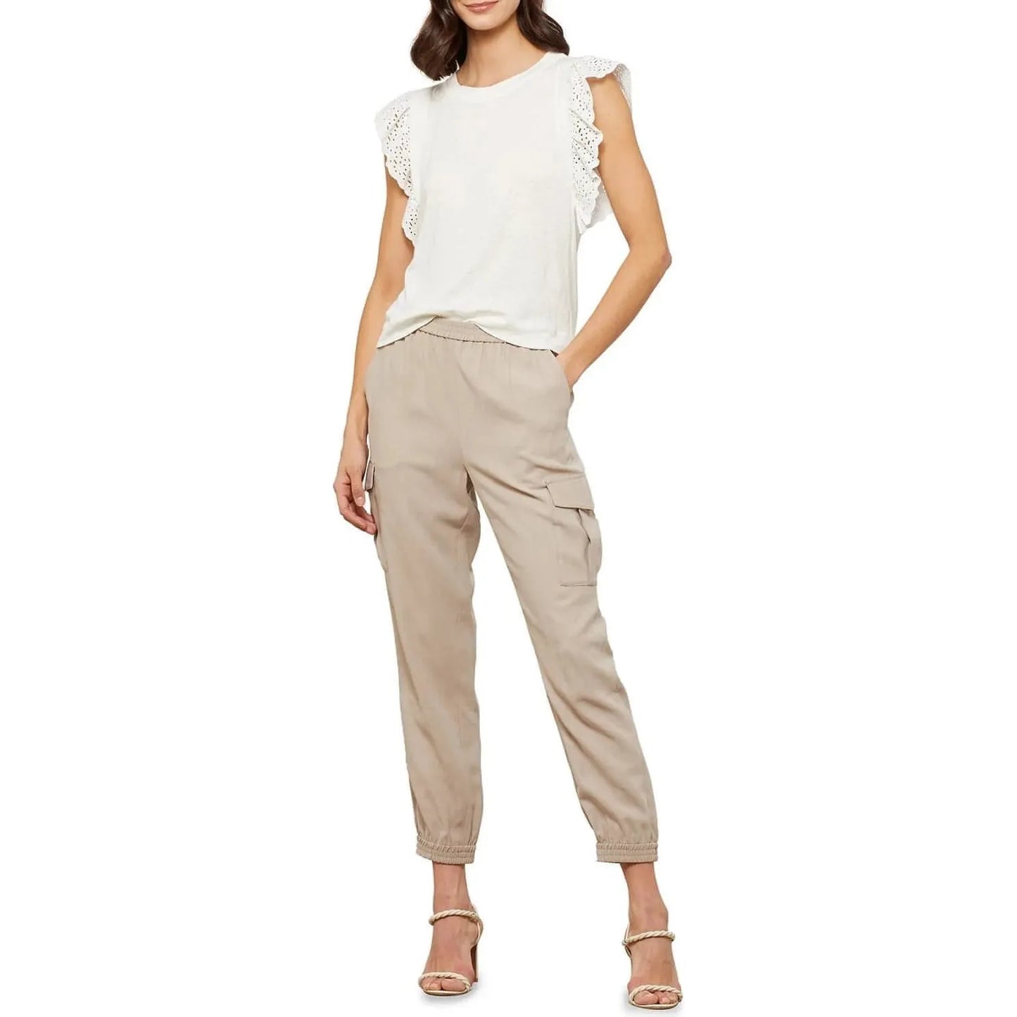BCBGMAXAZRIA-BCBGMAXAZRIA Eyelet-Sleeve Crewneck Top (Small) - Brandat Outlet