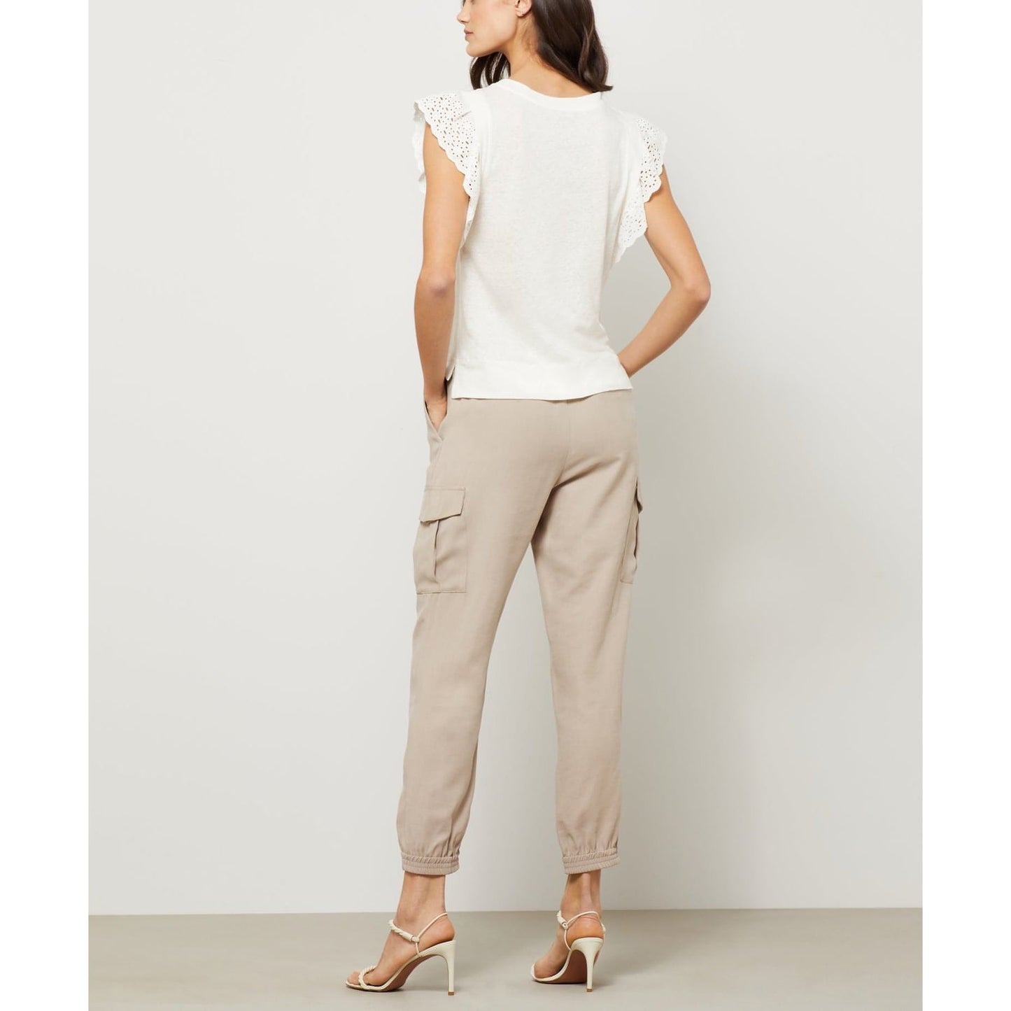 BCBGMAXAZRIA-BCBGMAXAZRIA Eyelet-Sleeve Crewneck Top (Small) - Brandat Outlet