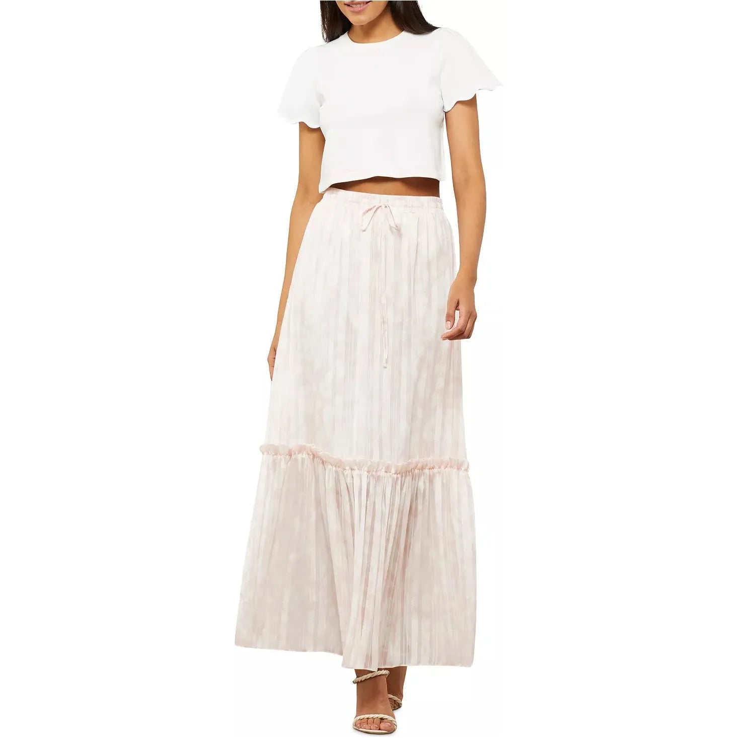 BCBGMAXAZRIA Ruffled Metallic Maxi Skirt Pink Size XS Brandat