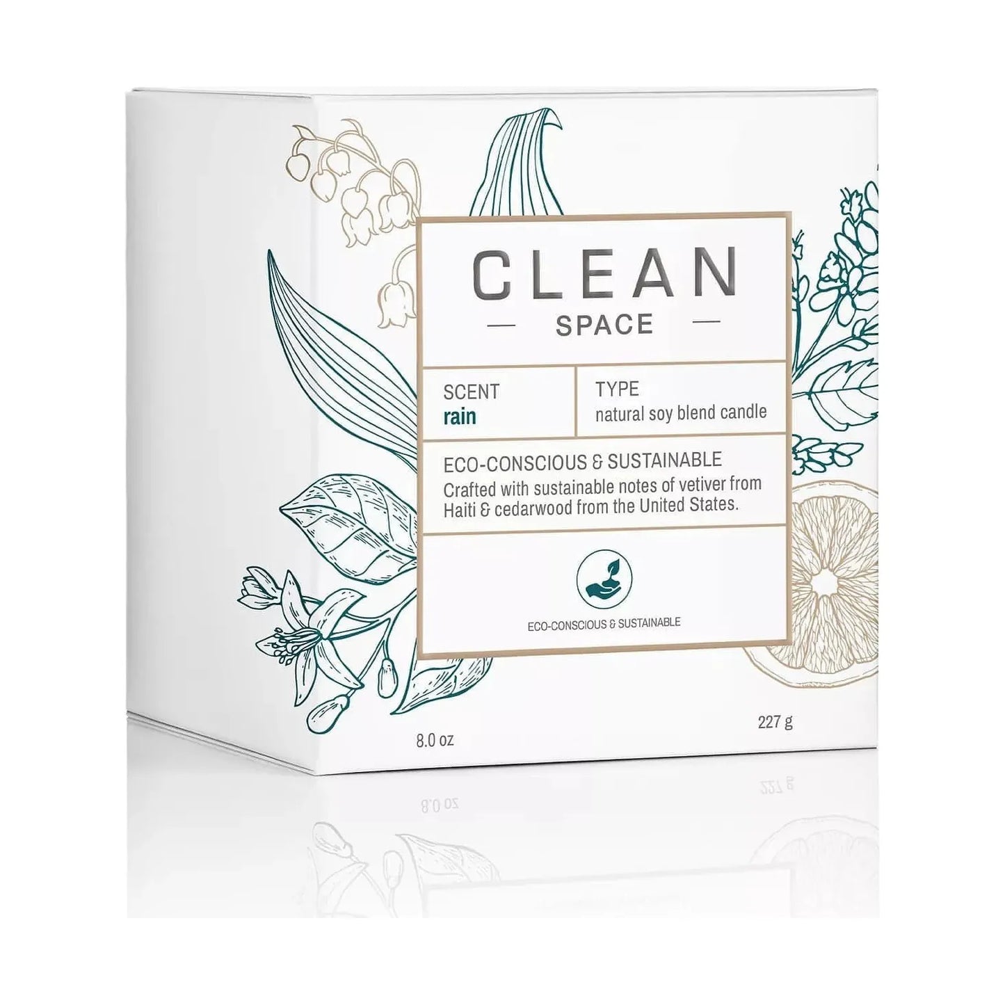 CLEAN Fragrance-Candle -CLEAN SPACE Candle | Rain | Natural Soy Blend Scented Candle | Premium Non-Toxic Candle Made with Sustainable Ingredients | Up to 40 Hour Burn Time | 8 oz - Brandat Outlet