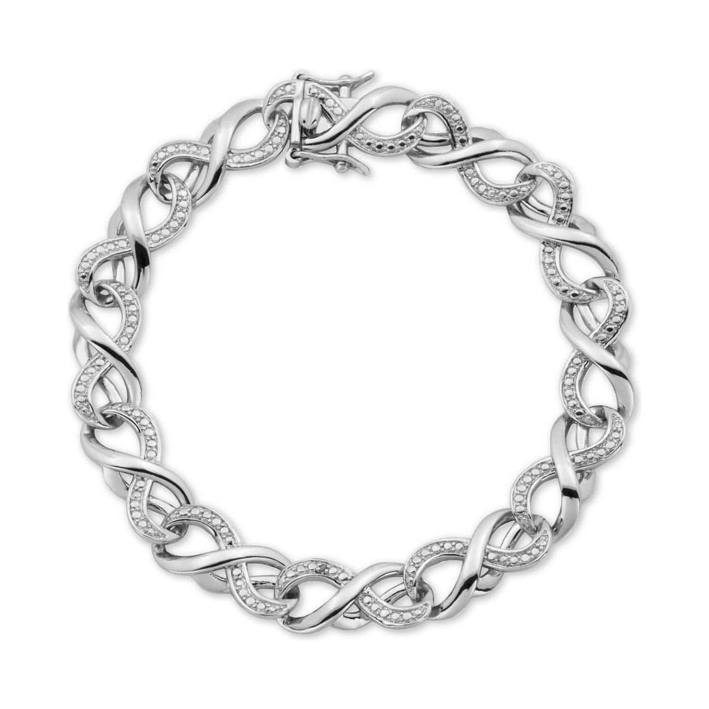 Diamond Accent Textured Infinity Link Bracelet in Fine Silver-Plate & Rhodium-Plate - Brandat Outlet, Women's Handbags Outlet ,Handbags Online Outlet | Brands Outlet | Brandat Outlet | Designer Handbags Online |