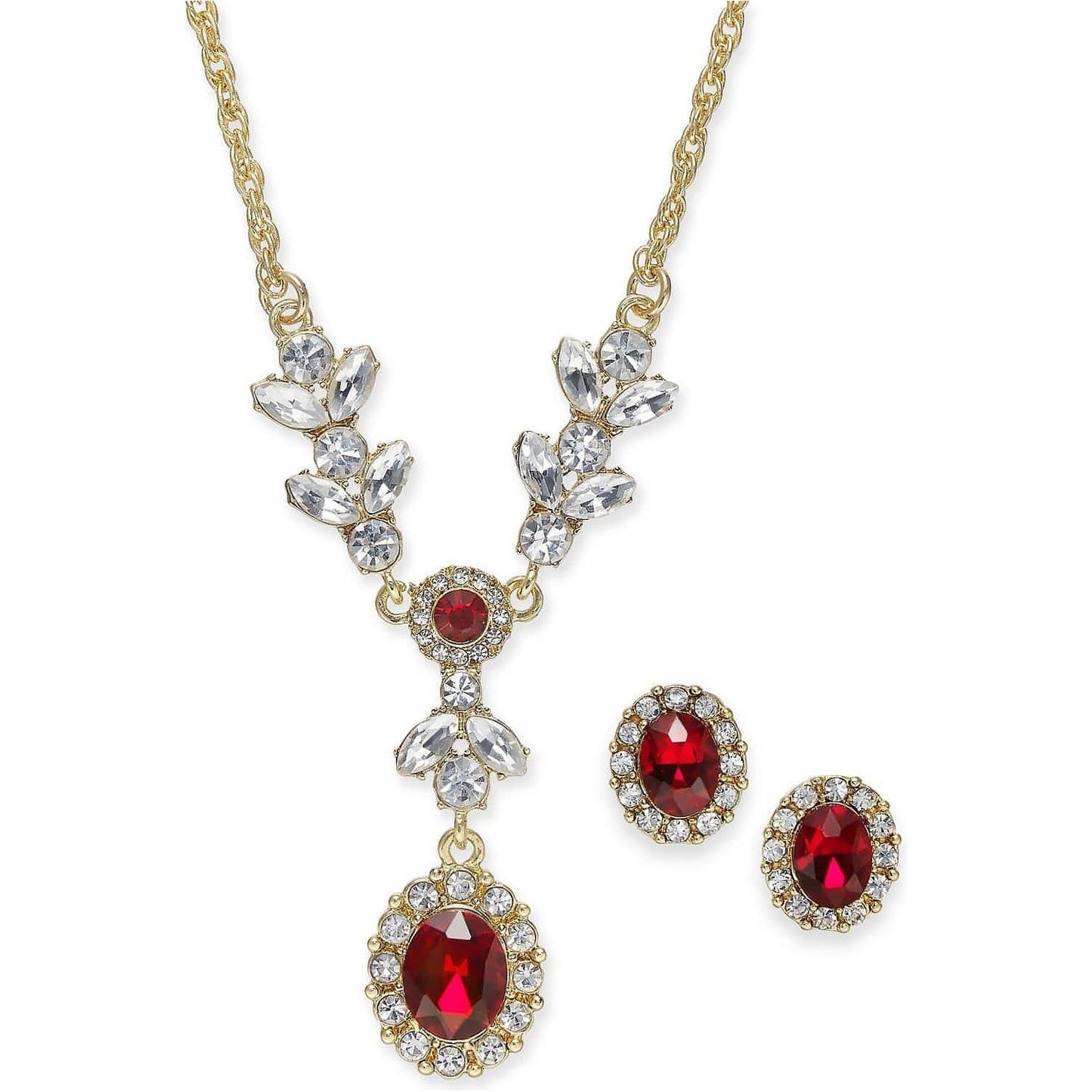 Gold-Tone Crystal and Stone Lariat Necklace & Stud Earrings Set - Brandat Outlet, Women's Handbags Outlet ,Handbags Online Outlet | Brands Outlet | Brandat Outlet | Designer Handbags Online |