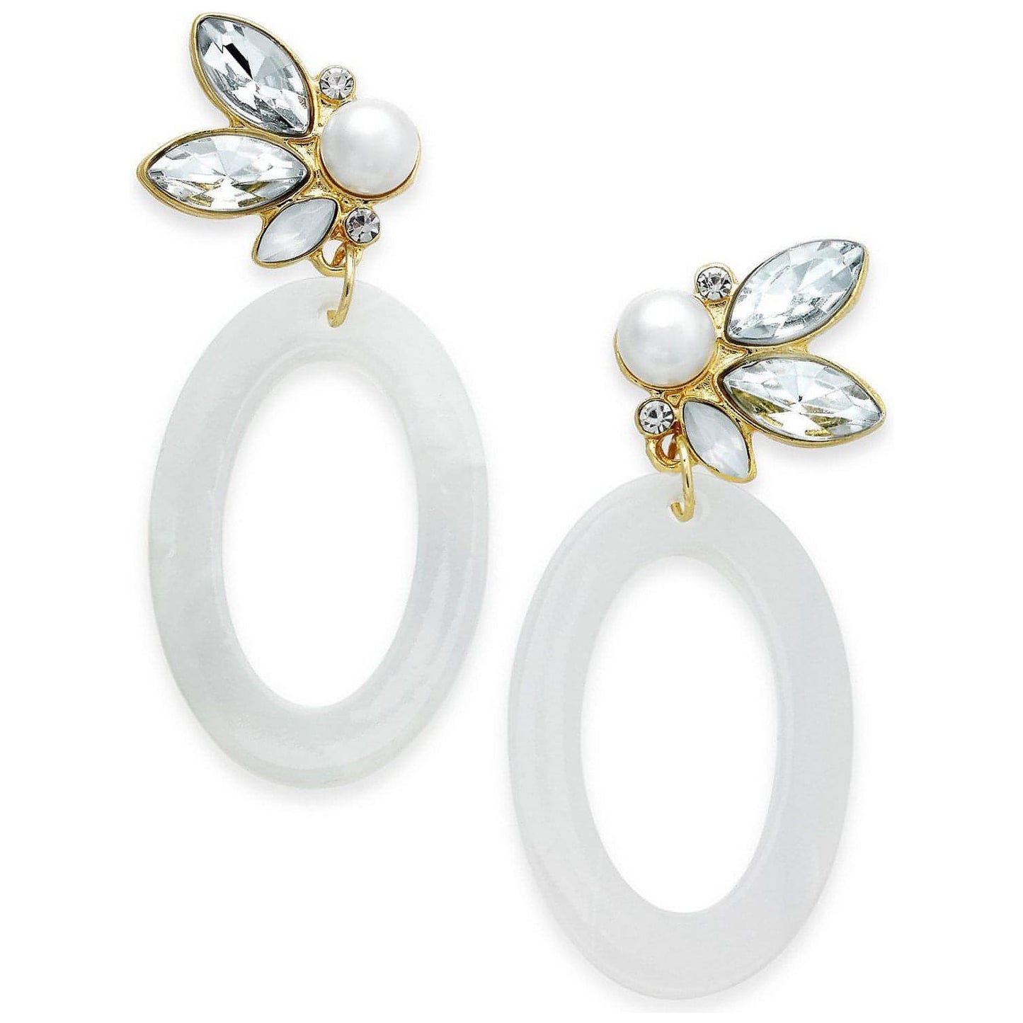 Gold-Tone Multi-Stone & Imitation Pearl White Oval Drop Earrings - Brandat Outlet, Women's Handbags Outlet ,Handbags Online Outlet | Brands Outlet | Brandat Outlet | Designer Handbags Online |