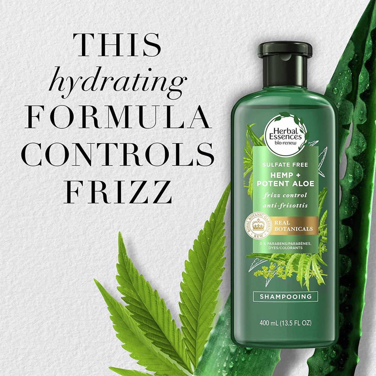 Herbal Essences Bio: Renew Hemp + Potent Aloe Sulfate Free Shampoo Frizz Control 13.5 Fl oz,