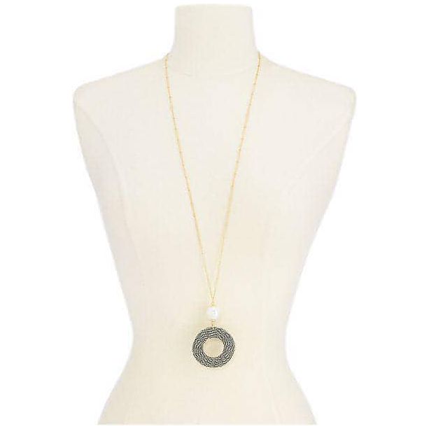 I.N.C. Gold-Tone Imitation Pearl & Tweed Circle Pendant Necklace - Brandat Outlet, Women's Handbags Outlet ,Handbags Online Outlet | Brands Outlet | Brandat Outlet | Designer Handbags Online |