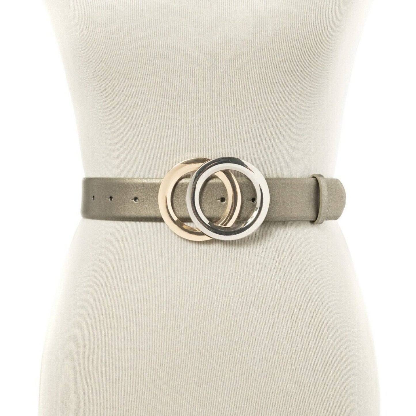 INC International Concepts Double-Circle Buckle Belt Pewter Gold and Silver Tone