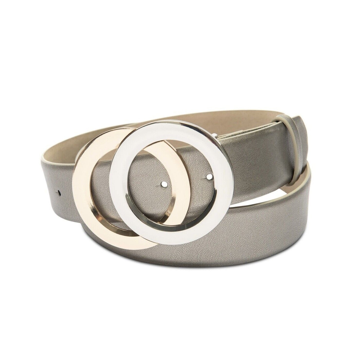 INC International Concepts Double-Circle Buckle Belt Pewter Gold and Silver Tone