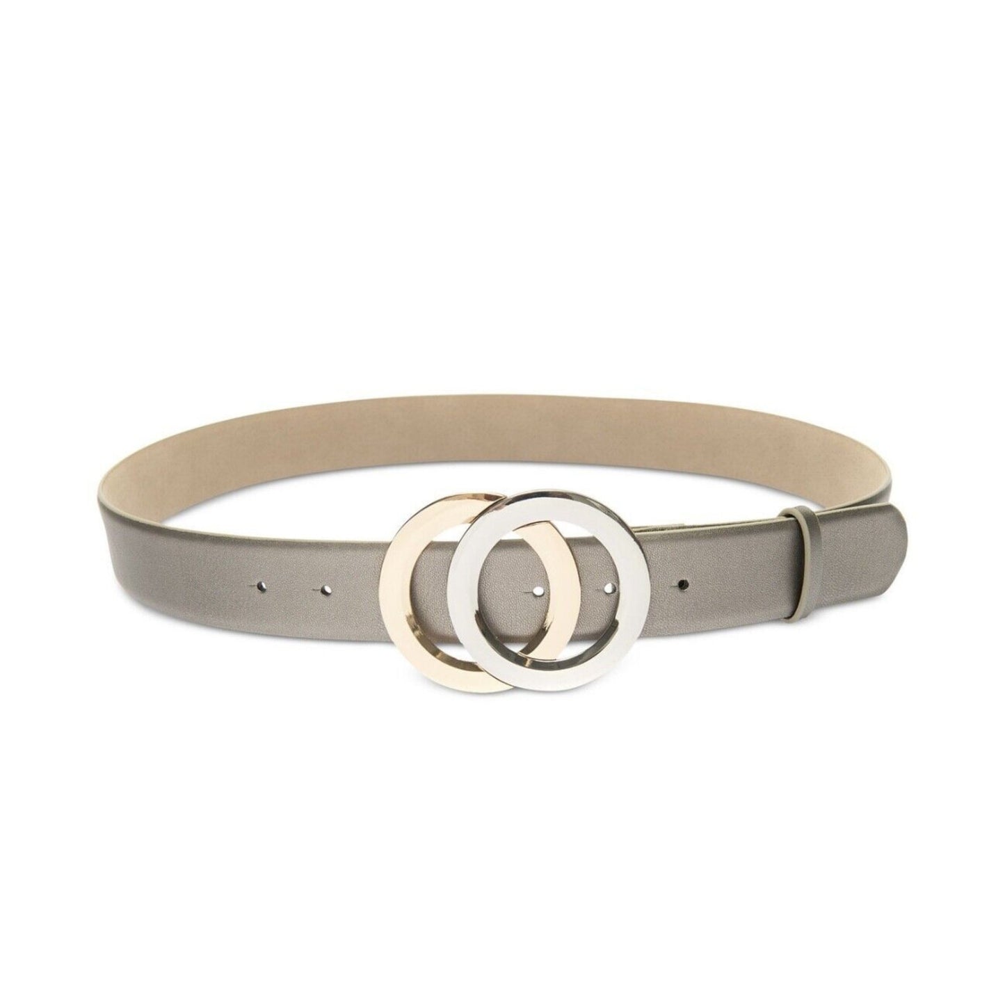 INC International Concepts Double-Circle Buckle Belt Pewter Gold and Silver Tone