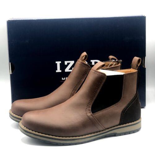Izod Men's Lucas Brown Leather Suede Heel Chukka Boot Pull-On Size 13 US