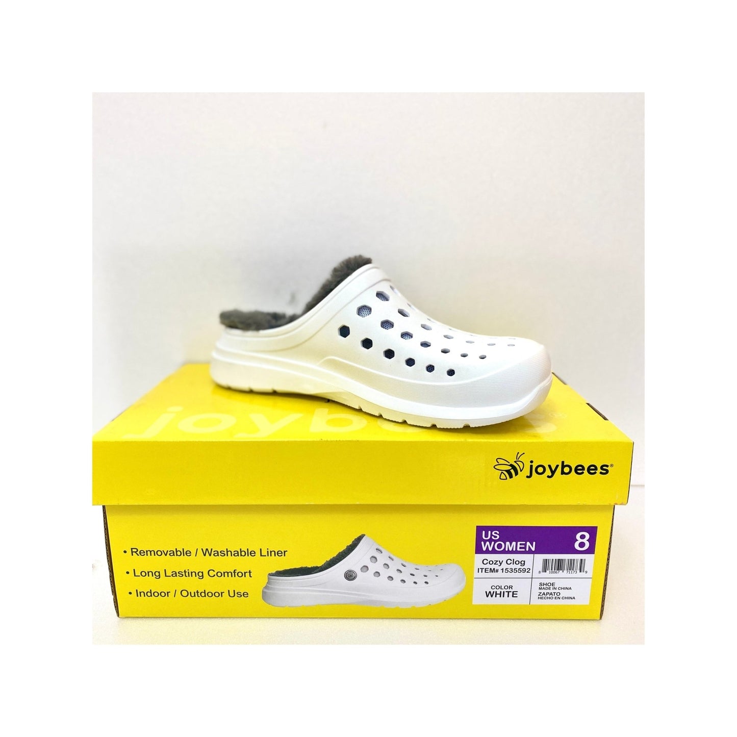 Joybees Women's Cozy Lined Clogs (White/Charcoal)