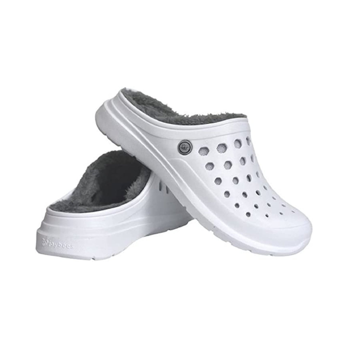 Joybees Women's Cozy Lined Clogs (White/Charcoal)