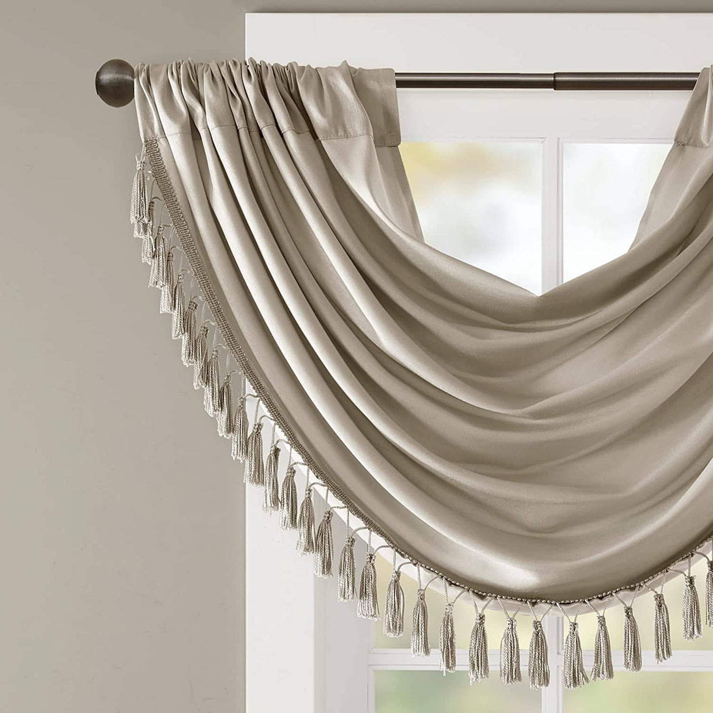 Madison Park Elena 38" x 46" Faux-Silk Rod Pocket Waterfall Valance - Brandat Outlet