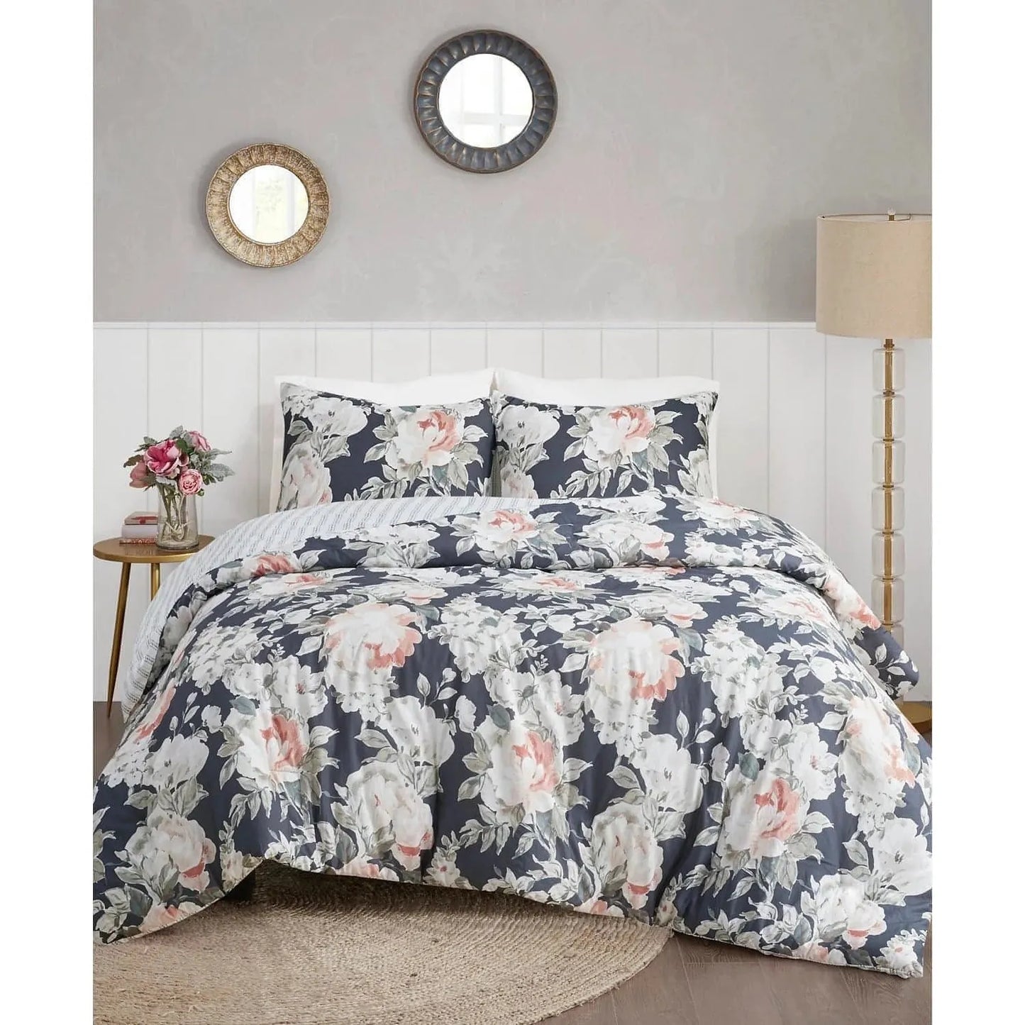Madison Park Mavis 3 Piece Cotton Printed Reversible Duvet Cover Set (Dark Blue) - Brandat Outlet