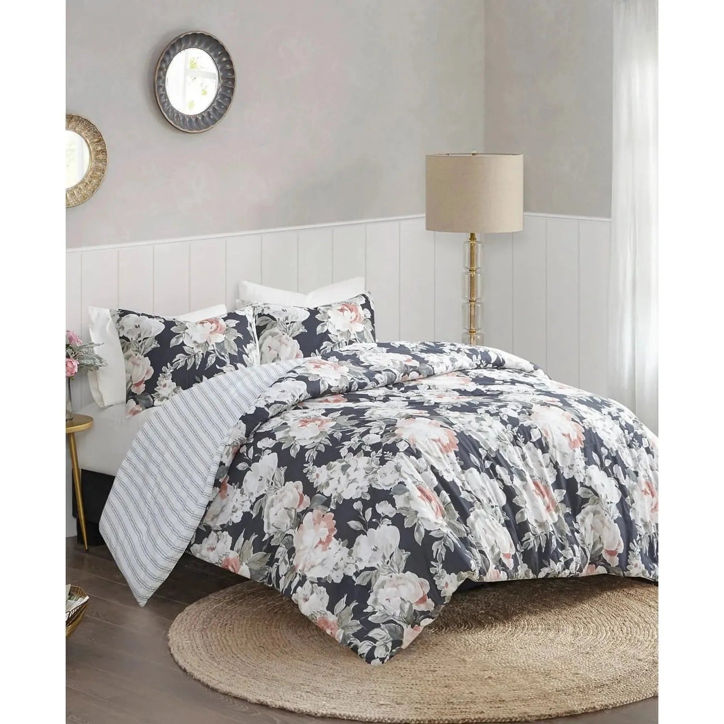 Madison Park Mavis 3 Piece Cotton Printed Reversible Duvet Cover Set (Dark Blue) - Brandat Outlet