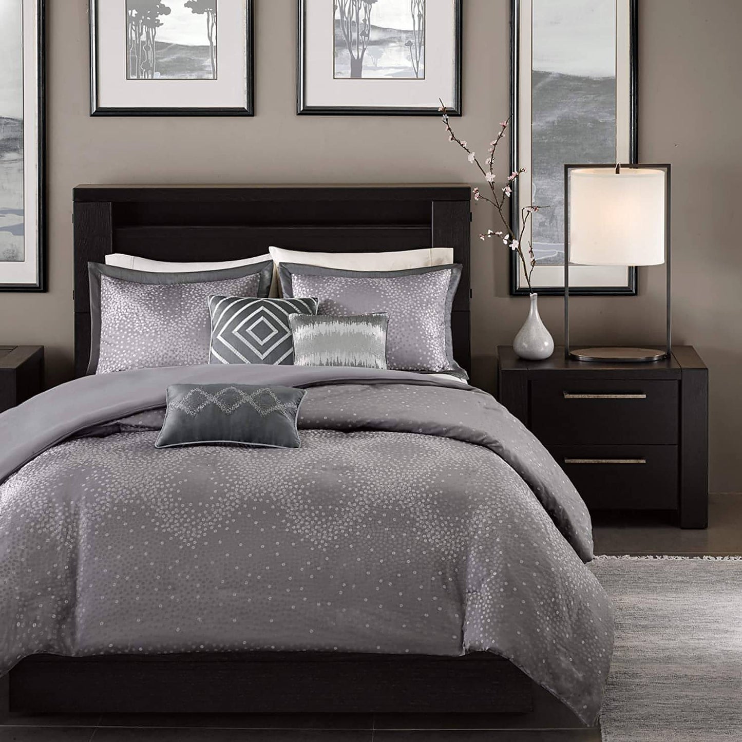 Madison Park Quinn 6 Piece Duvet Cover Set, Grey, Cal King, King King(104"x92") - Brandat Outlet