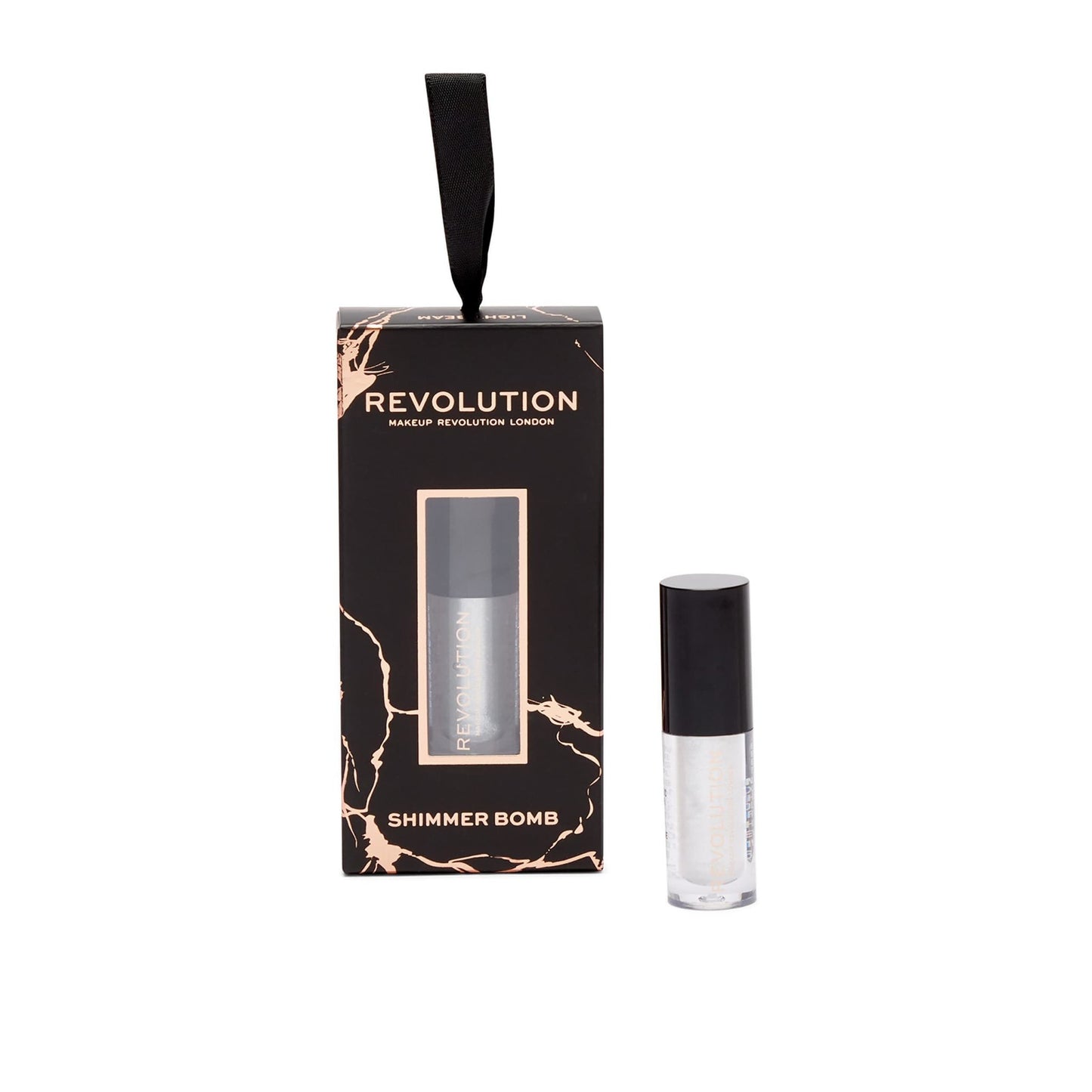 Makeup Revolution, Shimmer Bomb Lipgloss, Hanging Charm – Light Beam, Silver