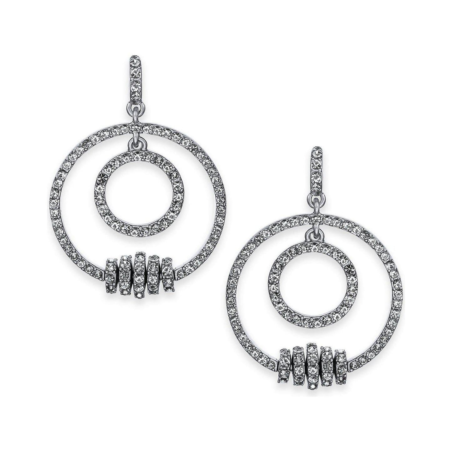Medium 1.25" Silver-Tone Pavé Rondelle Bead Double-Row Drop Hoop Earrings - Brandat Outlet, Women's Handbags Outlet ,Handbags Online Outlet | Brands Outlet | Brandat Outlet | Designer Handbags Online |