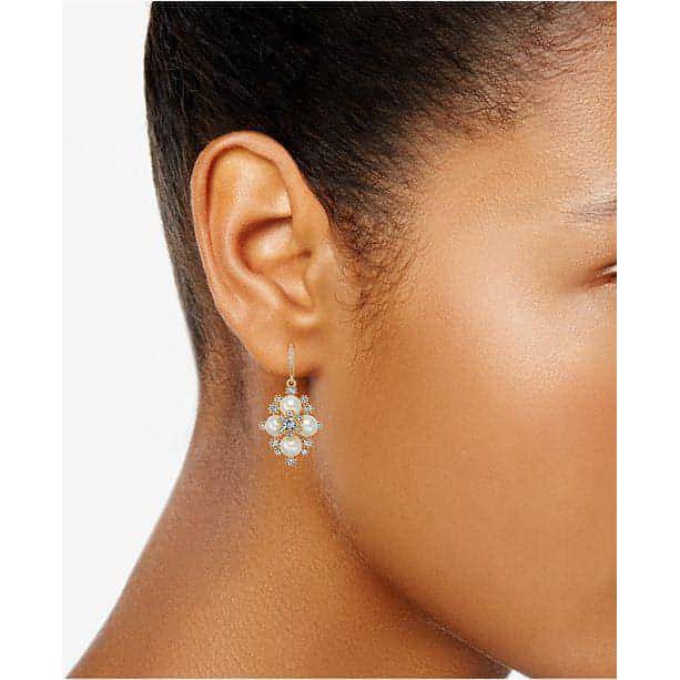 Medium Gold-Tone Crystal & Imitation Pearl Snowflake Drop Earrings - Brandat Outlet, Women's Handbags Outlet ,Handbags Online Outlet | Brands Outlet | Brandat Outlet | Designer Handbags Online |