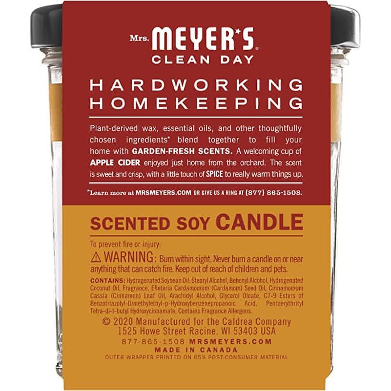 Mrs. Meyer's Scented Soy Aromatherapy Candle, 35 Hour Burn Time, Made with Soy Wax and Essential Oils, Apple Cider, 7.2 oz