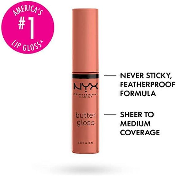 NYX PROFESSIONAL MAKEUP Butter Gloss Brown Sugar, Non-Sticky Lip Gloss - Sugar High (Peachy Light Nude)