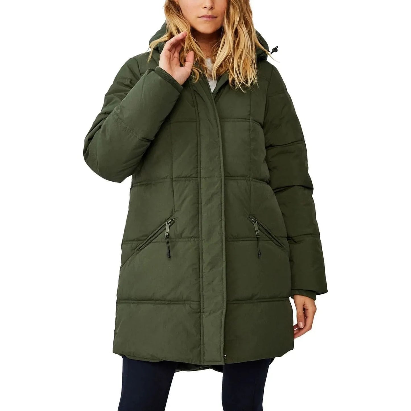 COTTON ON The Mother Mid Length Puffer Jacket Green - (Medium) - Brandat Outlet