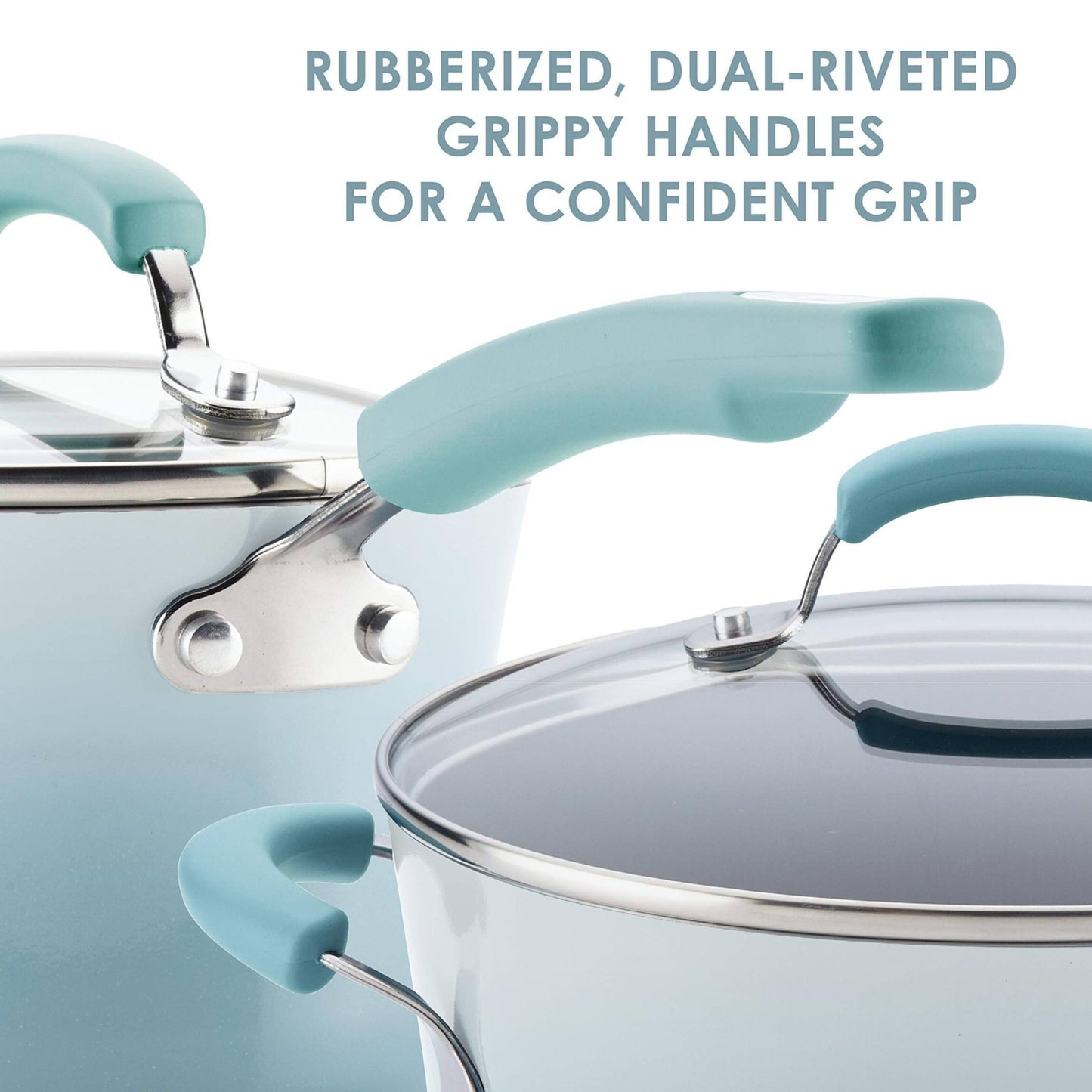 Rachael Ray-Rachael Ray Brights Nonstick Cookware Pots and Pans Set with LocknLock Containers, 19 Piece, Sky Blue - Brandat Outlet