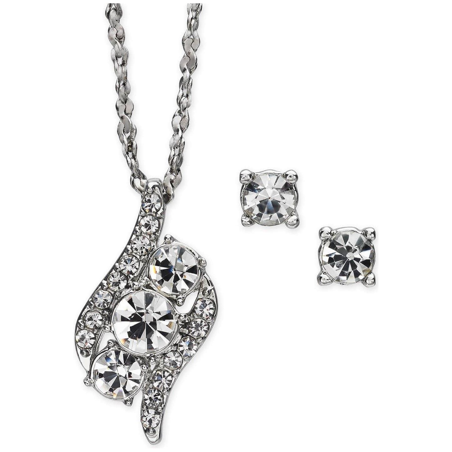 Silver-Tone Crystal Pendant Necklace & Stud Earrings Set - Brandat Outlet, Women's Handbags Outlet ,Handbags Online Outlet | Brands Outlet | Brandat Outlet | Designer Handbags Online |