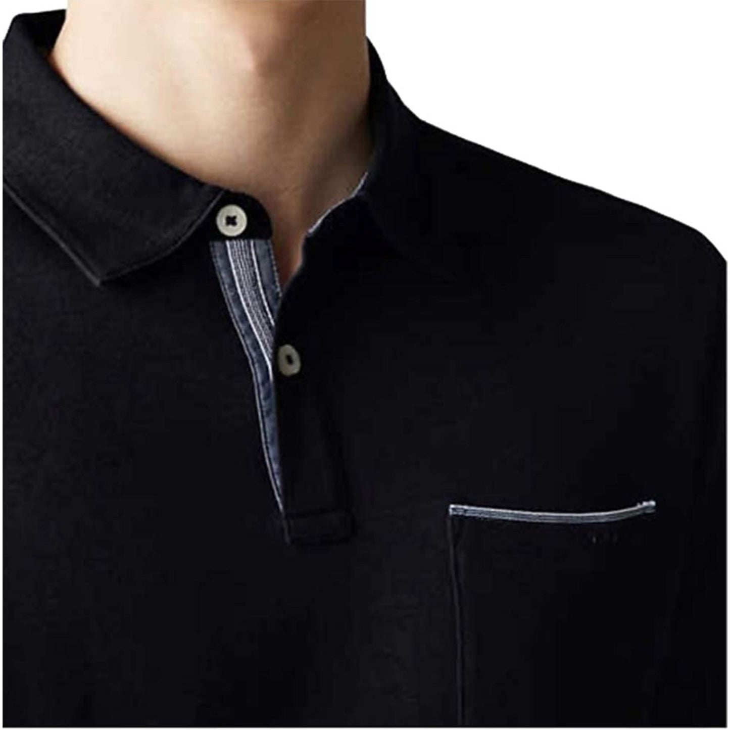 Tahari Mens Soft Knit Chambray Placket Polo Golf Shirt (Black)