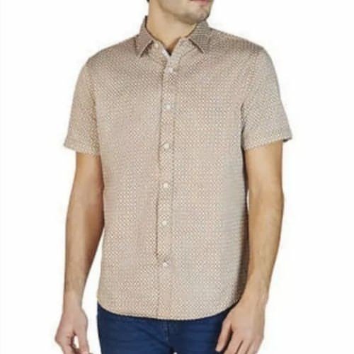 Tahari Shirt Woven Stretch Soft Fit Sateen Weave Brown