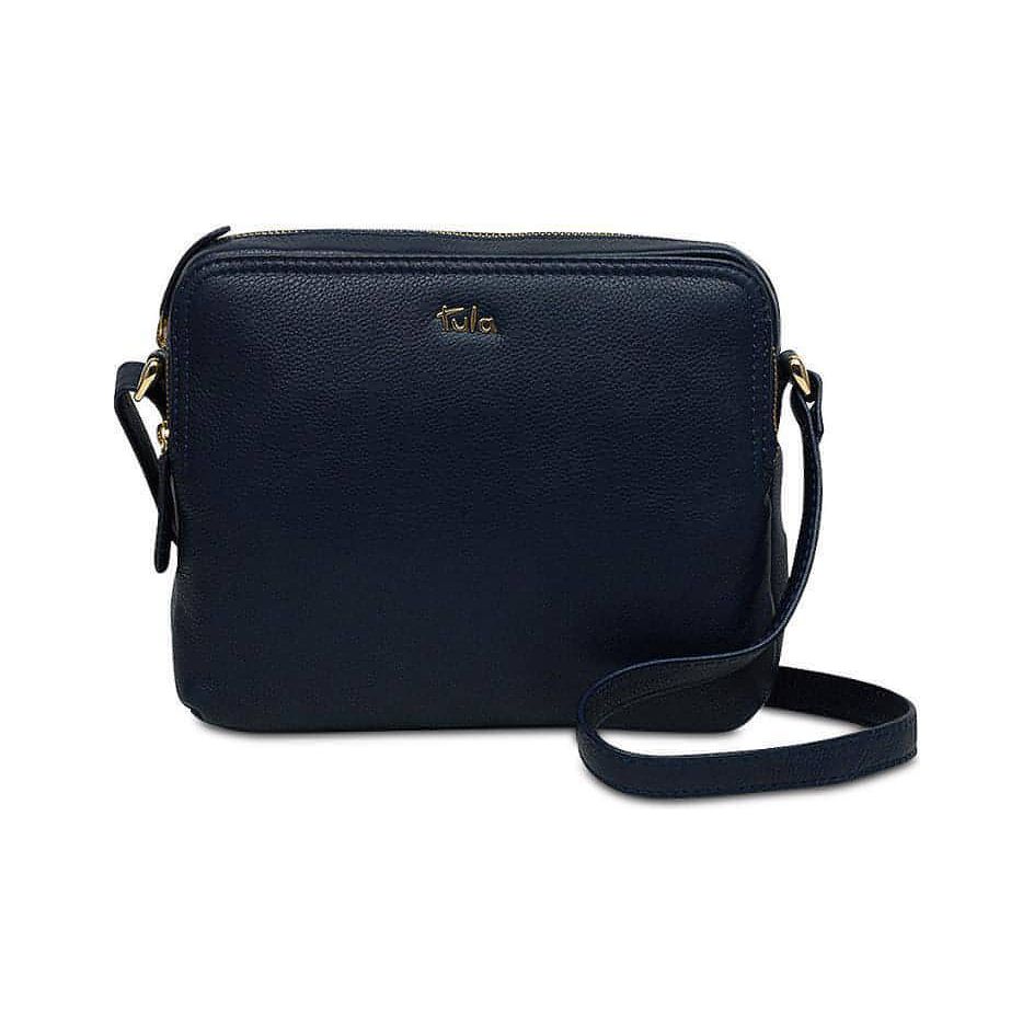 TULA PEBBLE LEATHER offers NAVY BLUE ADJUSTABLE CROSSBODY BAG.