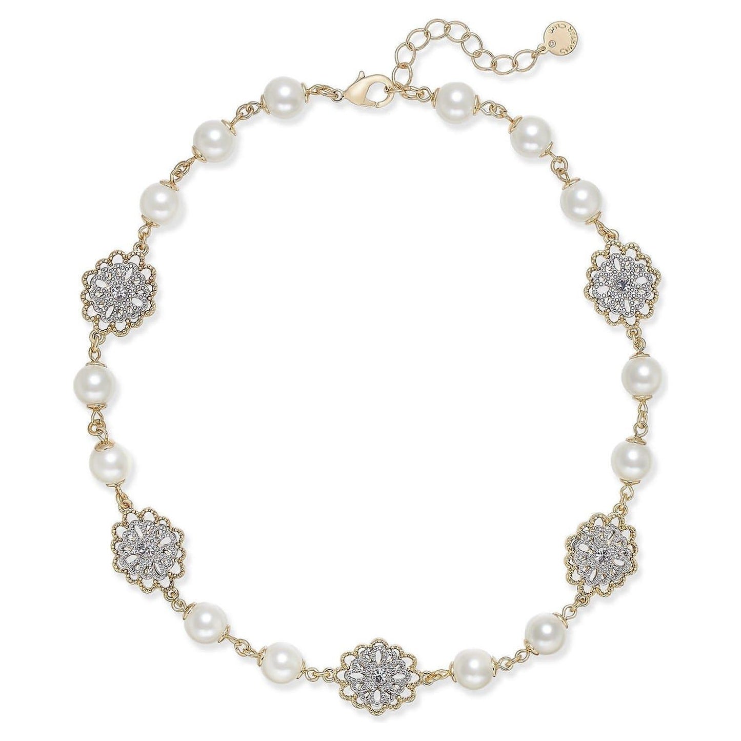 Two-Tone Crystal Filigree & Imitation Pearl Collar Necklace - Brandat Outlet, Women's Handbags Outlet ,Handbags Online Outlet | Brands Outlet | Brandat Outlet | Designer Handbags Online |