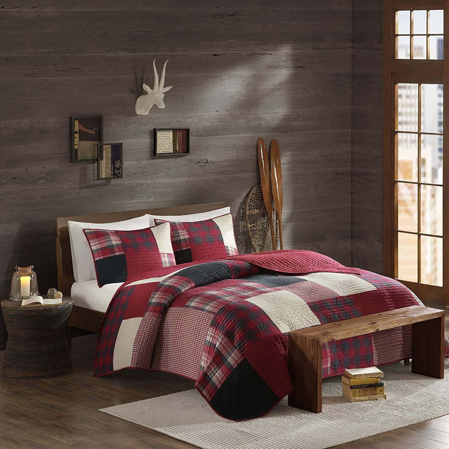 Woolrich-Woolrich 100% Cotton Quilt Reversible Cabin Lifestyle Design All Season, Breathable Coverlet Bedspread Bedding Set, Matching Shams, King/Cal King(110"x96"), Plaid Red, 3 Piece - Brandat Outlet