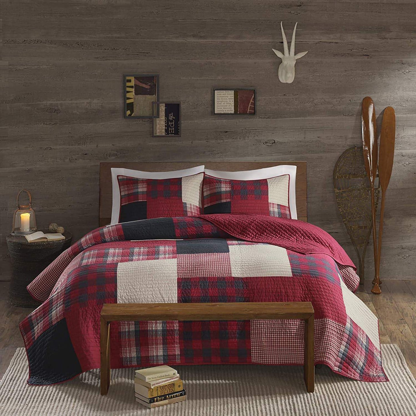 Woolrich-Woolrich 100% Cotton Quilt Reversible Cabin Lifestyle Design All Season, Breathable Coverlet Bedspread Bedding Set, Matching Shams, King/Cal King(110"x96"), Plaid Red, 3 Piece - Brandat Outlet