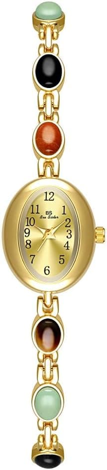 Womens Gold Petite Vintage Colorful Jade Crystals Beaded Waterproof Watch Small Pearl Oval Dial Arabic Numerals Fashion Bracelet Wrist Watch - Amazon.ae Price Tracker
