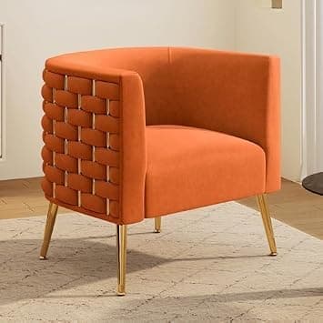 Modern Velvet Barrel Accent Chair, Comfy Wide Handmade Woven Bucket Arm Chair, Fluffy Tufted Upholstered Single Sofa Chair for Living Room, Bedroom, Office, Waiting Room(Orange) - Amazon.ae Price Tracker