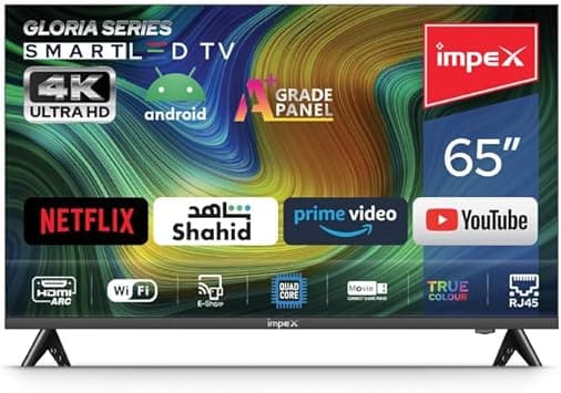 Impex Gloria 65 Uhd Smart Inch Led Tv With Android 9.0 8Gb Quad Core Processor 16:9 Aspect Ratio E-Share Mirror Cast Antena, Vga, Usb, Hdmi, Wifi Input - Amazon.ae Price Tracker