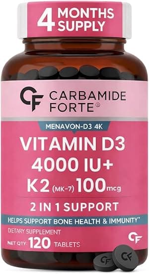 Carbamide Forte Vitamin D3 4000IU + K2 100µg (MK7) | 1 Tablet-A-Day | 4 Month Supply | High Strength Vitamin D3 K2 Supplement for Bone & Heart Health|120 Tablets - Amazon.ae Price Tracker