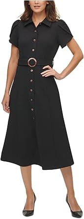 Calvin Klein womens Scuba Crepe Dress With Ruffle Skirt and Tie Belt Dress - Amazon.ae Price Tracker