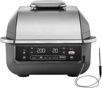Ninja 5-in-1 Indoor Grill & Air Fryer, 5 Cooking Functions, Make Up to 4 Burgers, 5.7L capacity, Low Smoke, Includes Digital Meat Thermometer, Black/Silver, EG351ME, 2 Years Warranty - Amazon.ae Price Tracker