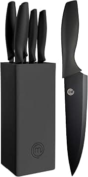 MasterChef Kitchen Knife Set, Taco Holder, Universal Bread, Onions, Chef, Meat and Peeler Set, Stainless Steel, 5 Pieces, Black, Stainless Steel, Black, Soft Touch - Amazon.ae Price Tracker