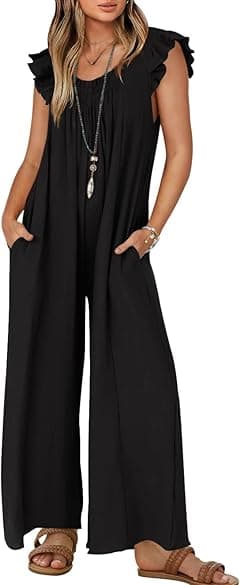 ZESICA Women's 2024 Summer Loose Jumpsuit Casual V Neck Sleeveless Oversized Wide Leg Pant Overalls Romper with Pockets - Amazon.ae Price Tracker