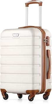 COOLIFE Carry on Luggage Travel Gear Trolley Bag ABS Lightweight Hard Shell Suitcase with TSA lock and Durable 4 Spinner Wheels (White/Brown, S(20 inch)) - Amazon.ae Price Tracker